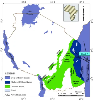 Figure 1. Map showing the Tanzania sedimentary basins including offshore basins (modified after [12])