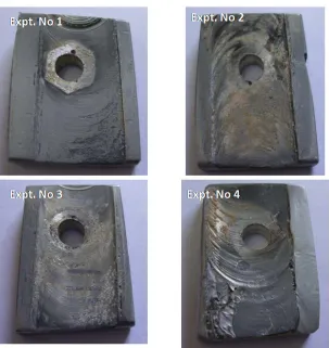 Figure 10. Wear specimens of double pass FSPed samples for a) Expt. 1, b) Expt. 2,                                     c) Expt