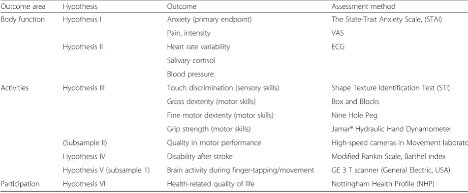 Table 1 Outcome assessments in relation to hypothesis and assessment methods