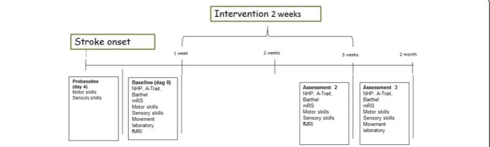 Fig. 2 Flow chart including interventions and assessments related to sensorimotor function and health-related quality of life