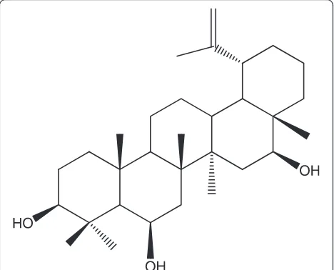 Fig. 1 Molecular structure of triterpene lupane 3β, 6β, 16β-trihydroxylup-20(29)-ene (TTHL) [7]