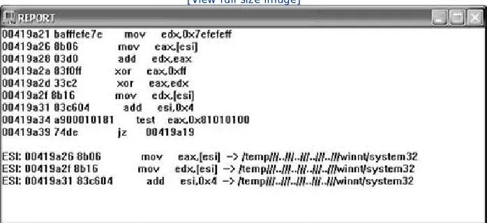 Figure 2-4. Disassembly of one "room" in the target program. Thecode at the top of the listing is a set of program instructions