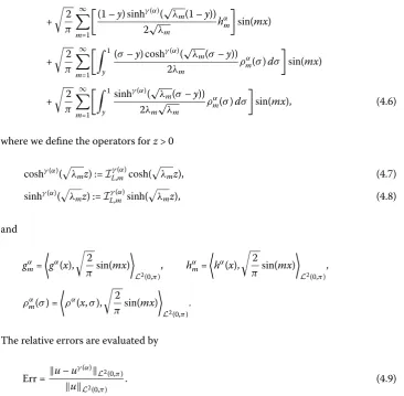 Table 1 The errors between the exact solution and the regularized solution at y = 0.1 and y = 0.3 forα ∈ {0.1;0.01;0.001}