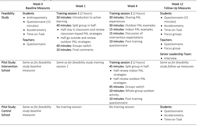 Table 1. Outline of the PAL training programme and timeline of evaluation measures. 