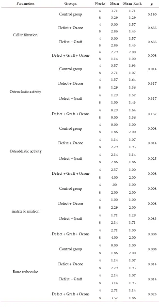 Table 3. Statistical evaluation of parameters according to 4th and 8th week according to different groups