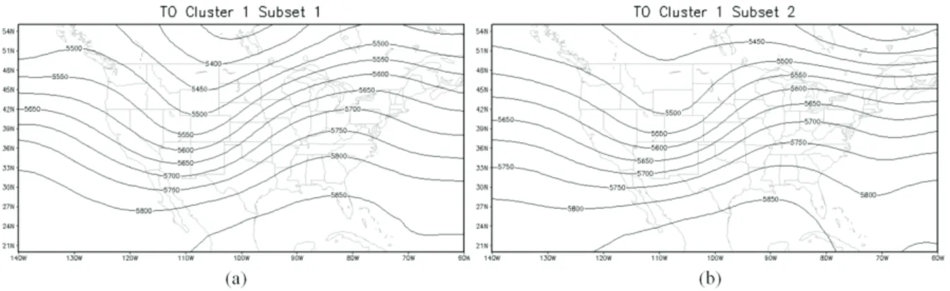 Fig. 1.  Cluster 1 (RMSE=49.9 m) TO 500 mb geopotential height from KPCA cross-validation using the Gaussian radial basis  kernel function with σ=200