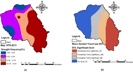 Figure 7. (a)-(e): Spatially distributed drought severity based on SPI. 