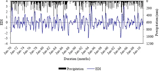 Figure 9. Time series EDI and precipitation for Nyeri meteorological station. 