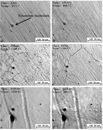 Figure 2. The morphology of titanium inclusion at different time and temperature. 