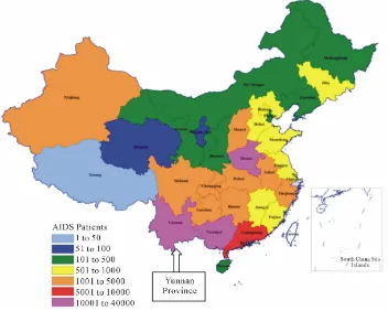 Figure 1. Cumulative reported HIV and AIDS patients in China as of the end of September 2011: cited and modified from “An assessment of China’s HIV/AIDS Epidemic in 2011” (p