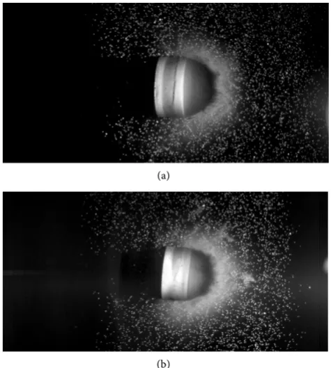 Figure 12. Effect of particle material on formation of granular flow field around a he-misphere cylinder model