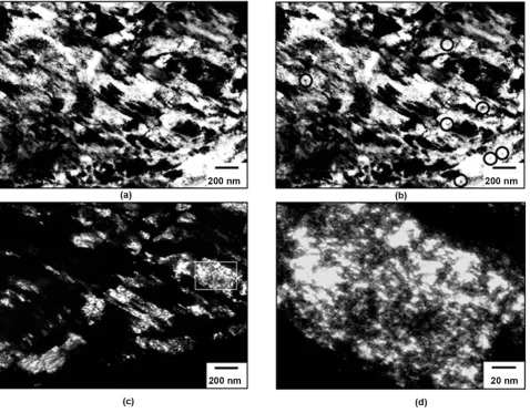 Figure 3. Microconstituent 1 in NXG™ 1200 structure after deformation; (a) TEM bright-field micrograph of Microconstituent 1 croconstituent 1, and (d) high magnification TEM dark-field micrograph showing a selected nanoscale ferrite grain (marked by amples
