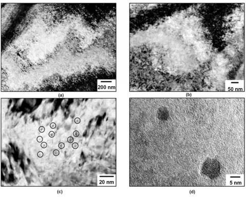 Figure 4. Microconstituent 2 in NXG™ 1200 structure after deformation; (a) TEM bright-field micrograph of Microconstituent 2 deformed austenite grain at higher magnification showing a dislocation cell structure, (c) TEM micrograph highlighting examples of 