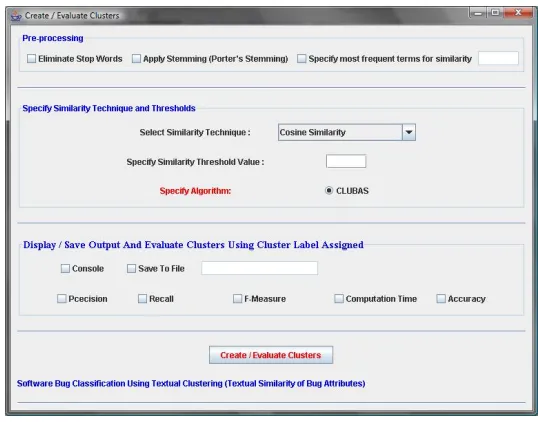 Figure 9. GUI snapshot for specifying various parameters in CLUBAS.