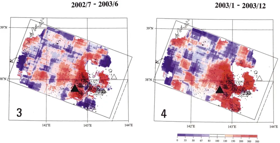 Fig. 2. Sequence of the changes in the seismicity pattern over a 1-year period, being moved every half year