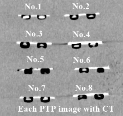 Figure 5. CT coronal reconstraction image of PTP sheets (No. 1 - No. 8). 