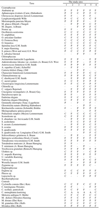 Table 2. Abundance of epipelic algae during the study period