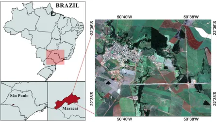 Figure 2. The geographical location of the study area and QB false color composite used to the application of NDVI