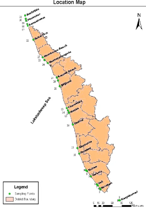 Fig 1. Location map showing sampling stations along Kerala Coast