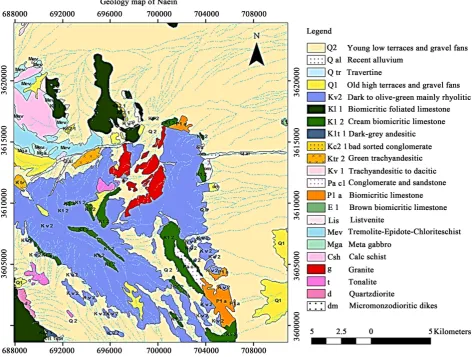 Figure 3. Geology map of study, Naein (GSI, 2004). 