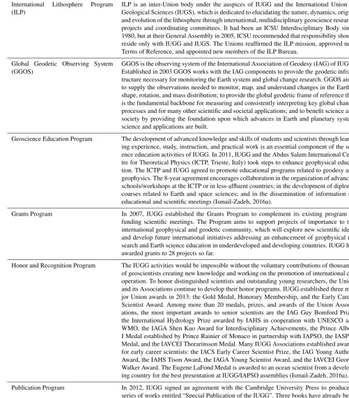 Table B1. IUGG programs.