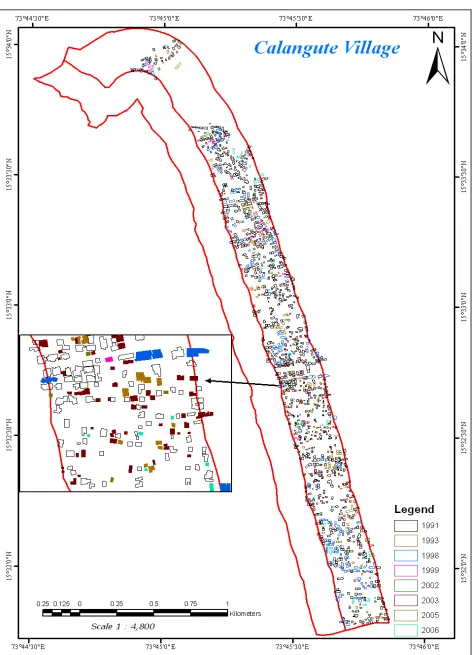 Fig. 3. Calangute Village – Temporal Dynamics in CRZ-III (1991-2006) 