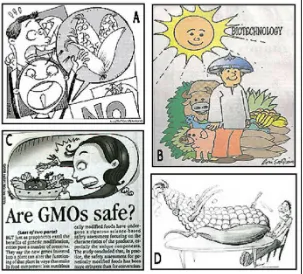 Fig 1. Sample cartoons on biotechnology published in national papers from 2000-2009.  