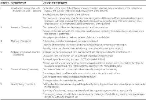 Table 1 Summary of the cognitive remediation modules