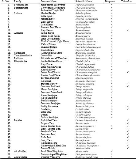 Table 1. List of birds identified from Bangaram and Thinnakara Islands during 2009 period    