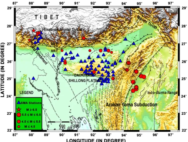 Figure 2. Location of earthquakes and recording stations used in present study. 