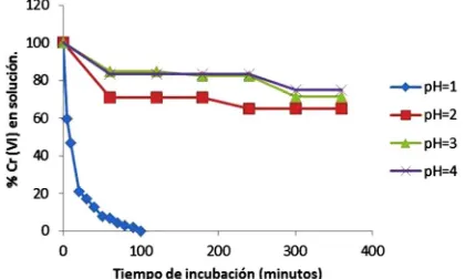 Figure 1 shows the effect of the incubation time and pH. The optimum time and pH for Cr(VI) removal was 100 