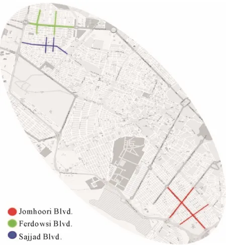 Figure 5. Selected routes on Mashhad map. 