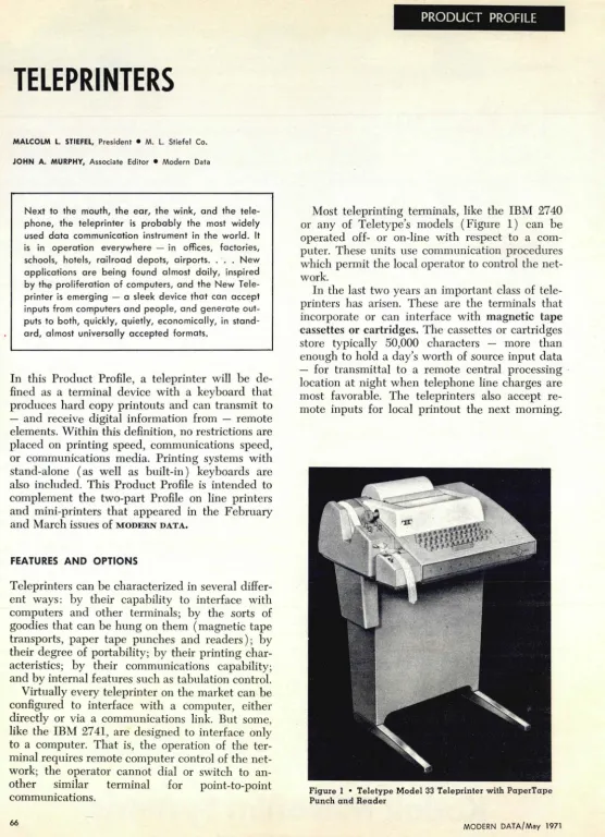 Figure 1 • Teletype Model 33 Teleprinter with PaperTape Punch and Reader 