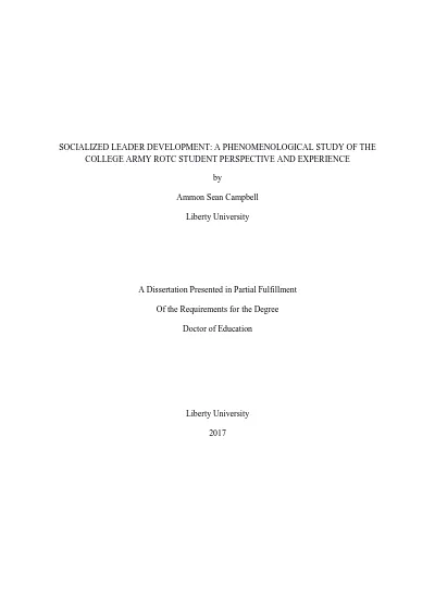 Socialized Leader Development: A Phenomenological Study of the College ...