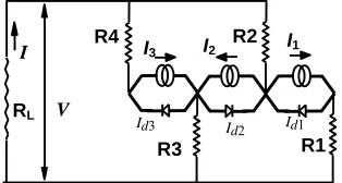Figure 2. The equivalent electric circuit of the multilayer structure. The arrows show the photocurrent created at each junction