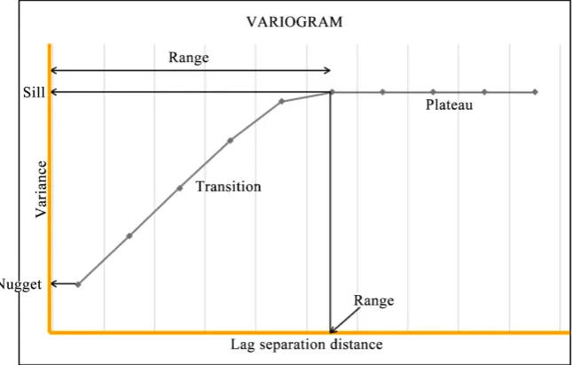 Figure 3. A variogram displaying variability between data points as a function of dis-tance