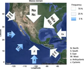 Figure 6. Synoptic patterns identified over Mexico according GWT-16 classification. 