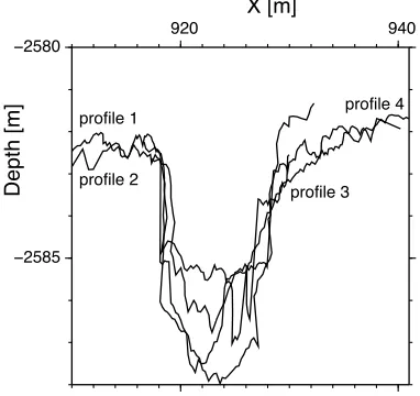 Fig. 3.Raw bathymetric proﬁles taken almost across the collapsed lavalake.