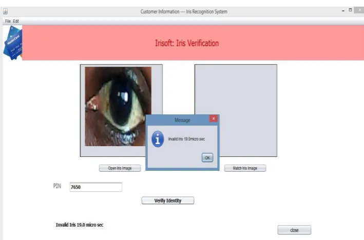 Figure 4.5 showing user with an invalid Iris, PIN or both during authentication 