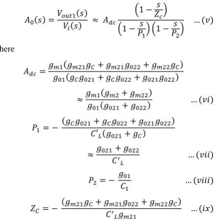 figure 5 when we does not count the the transconductance of complimentary differential pair is gm1, and gm21,gm22 are the transconductance of two competitors, and g01,g021 and 
