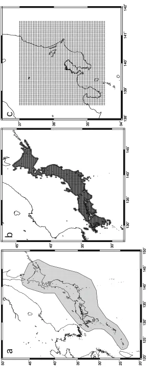 Fig. 1. Testing regions (a) “All Japan,” (b) “Mainland,” and (c) “Kanto.” The maximum depth of earthquakes to be forecast is 100 km for (a, c) and 30 km for (b).