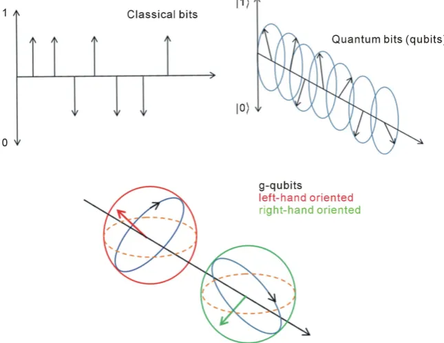 Figure 2. Differences between bits, qubits and g-qubits.