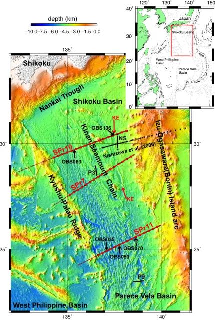 Fig. 2.Time-migrated multi-channel seismic reﬂection records for eachred line shown in Fig