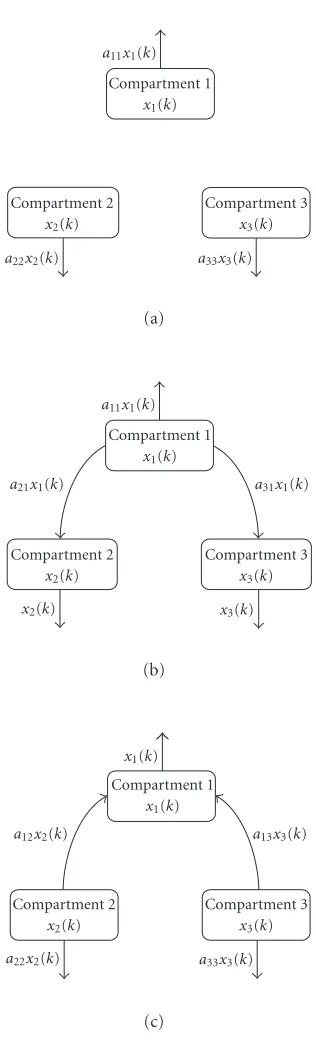 Figure 5.1. Three-dimensional monotonic compartmental systems.