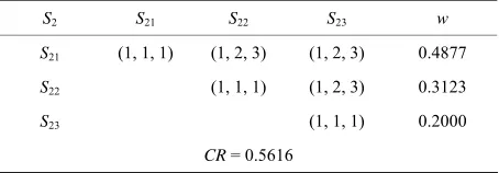 Table 4. The comparison matrix at the dimension of market risk using TFNs. 