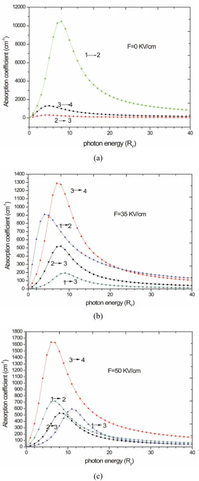 Figure 1(b)changes when the electric field intensity increases. From  the dominant transition is (3-4) and the maxi- mum of the (1-2) transition decreases