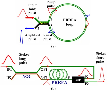 Figure 4. Set-up of OPSC. (a) OSPC consist of the NOC and PBRFA loop; (b) OSPC consist of the NOC and PBRFA and 3 dB