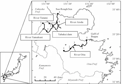 Figure 1. Locations of the Yamakuni and Oita Rivers. These rivers flow to Suo Rough Sea and Gulf of Beppu, respectively