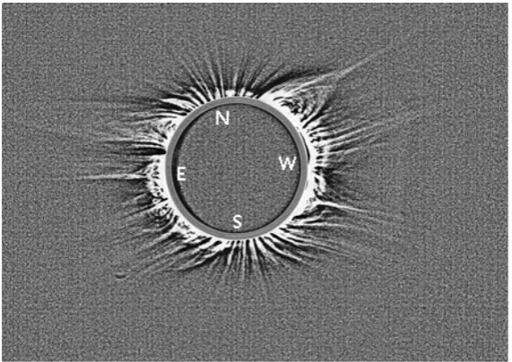 Figure 4. Same prominences activity in both white light (left) and H-Alpha (right) images during total and partial phases of solar eclipse 2006 respectively