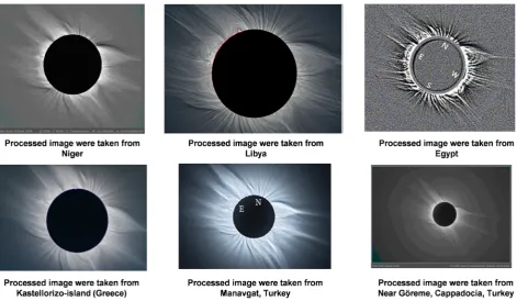 Figure 6. The processed images of the white light corona taken from six locations along the track of total solar eclipse 2006